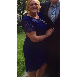 Blue lace dress short sleeve